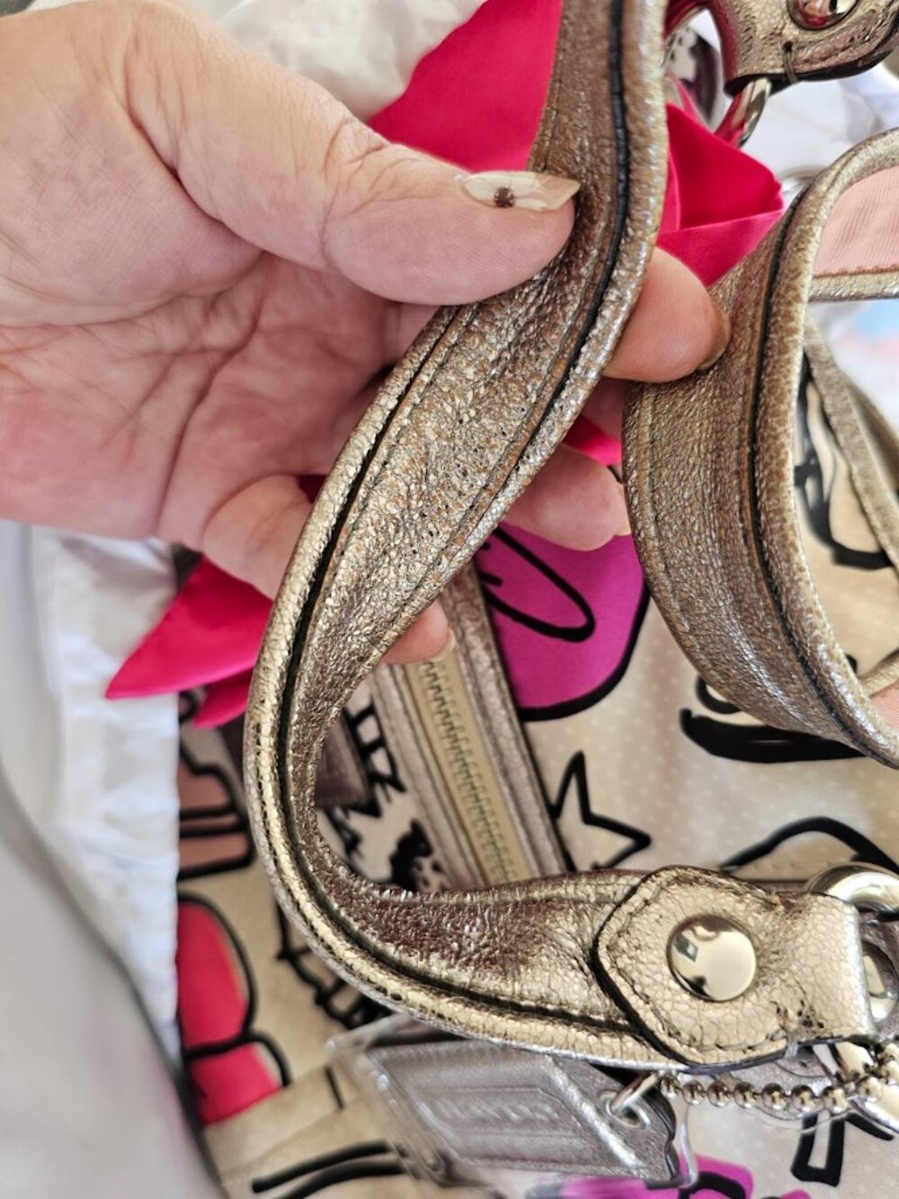 COACH Poppy 16308 Pop C Graffiti Pink Bow Satchel Crossbody Bag- 4 Hangtags! - Picture 6 of 16